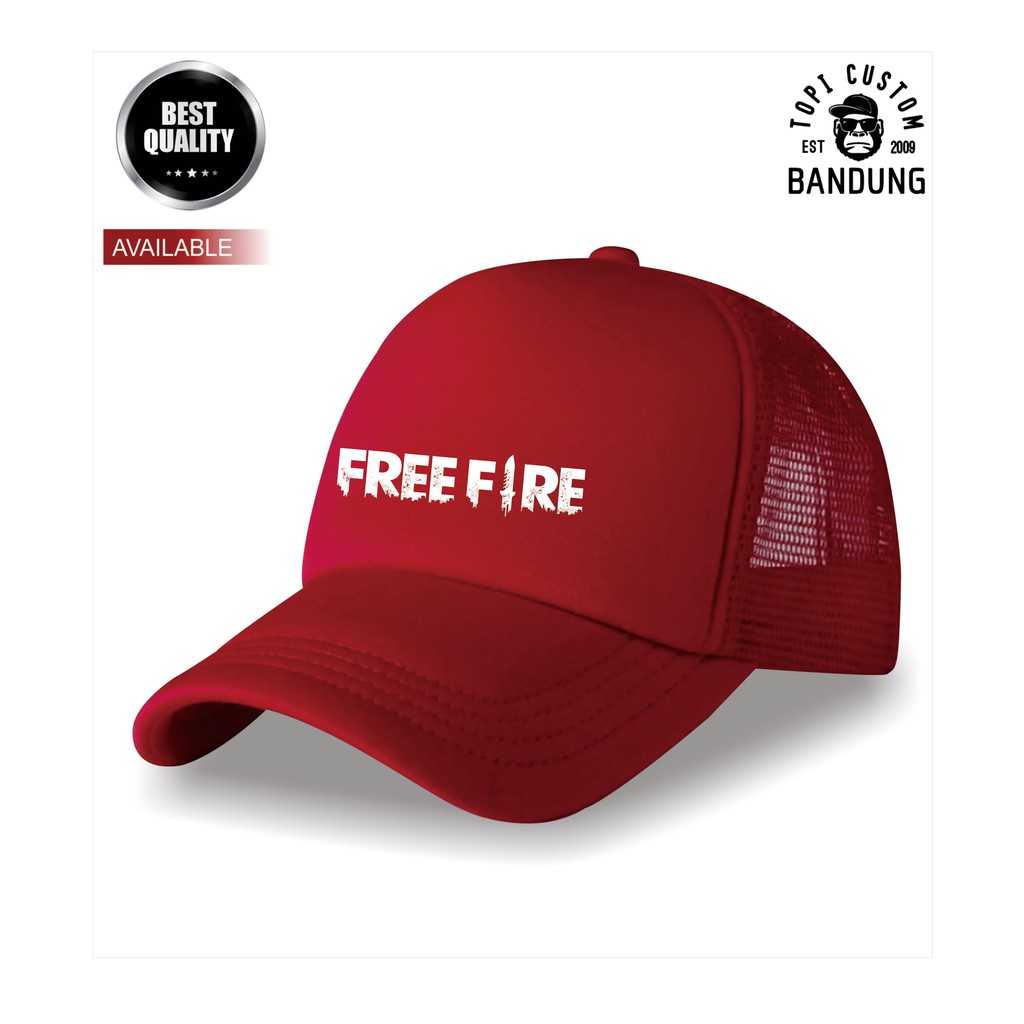 Topi Trucker Free Fire Pria Wanita Topi Jaring Jala  Free Fire Trucker Cap Bisa Tulis Nama Bisa COD Gratis Masker Original High Premium Qualit