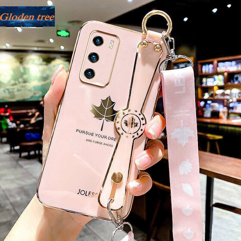 Case Motif Daun Maple Dengan lanyard Untuk Huawei P40 Pro