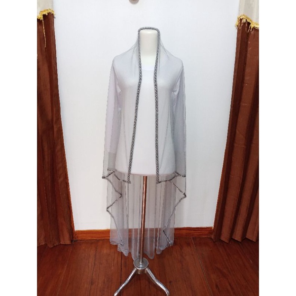 Slayer veil pengantin/kerudung pengantin/hijab pengantin elegan/Veil pengantin/jilbab pengantin abu