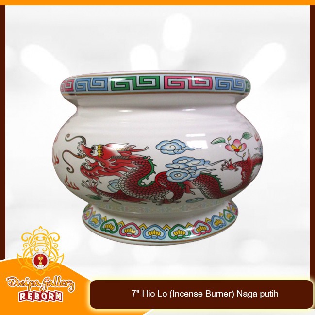 Tempat dupa Keramik 7&quot; Hio Lo (Incense Burner) Naga putih