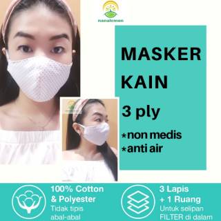  Masker  Kain Filter 3 Ply Polkadot  Anti air 4 pcs 