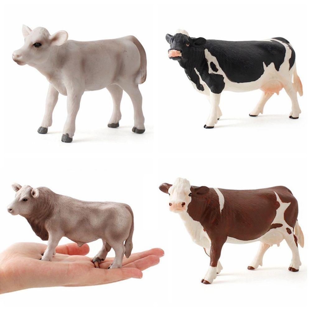 Rebuy Patung Hewan Realistis Zoo Farm Desktop Ornamen Action Figure Untuk Anak Bayi Simulasi Sapi Model Sapi