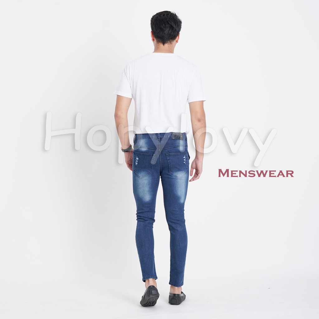 HOPYLOVY - Celana Jeans Panjang Pria Skinny Ripped Sobek Geijan