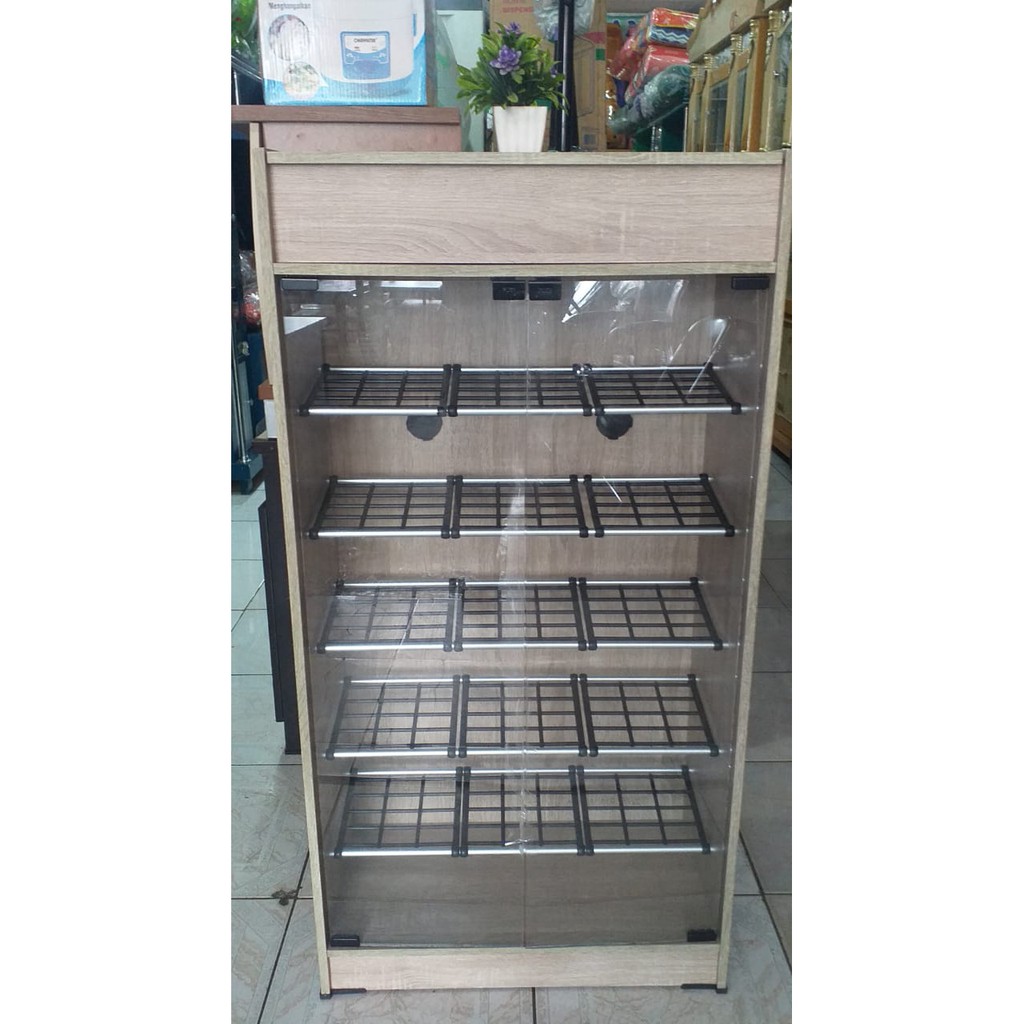 Rak Sepatu Kayu Kaca 5 Susun