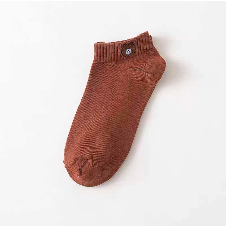 WJ0046 Kaos Kaki Cute Beruang Kaos Kaki Pendek Wanita Pria Semata Kaki-Coklat