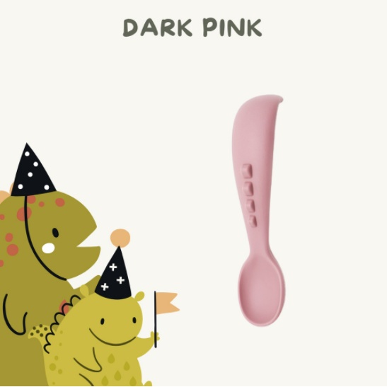 Little Pea Dinosaur Suction Silicone Plate | Piring Silikon Dino dengan suction-Set -Dark Pink