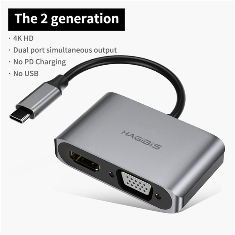 HAGIBIS USB C HDMI VGA Adapter Second Generation Type C ORIGINAL