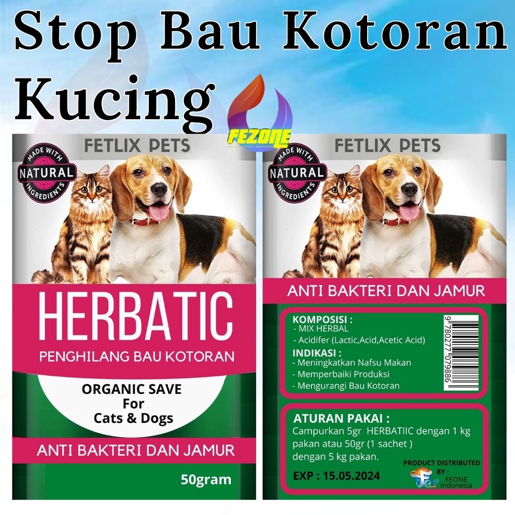 Serbuk HERBATIC Penghilang Bau Kotoran untuk kucing aman buat anakan FEZONE