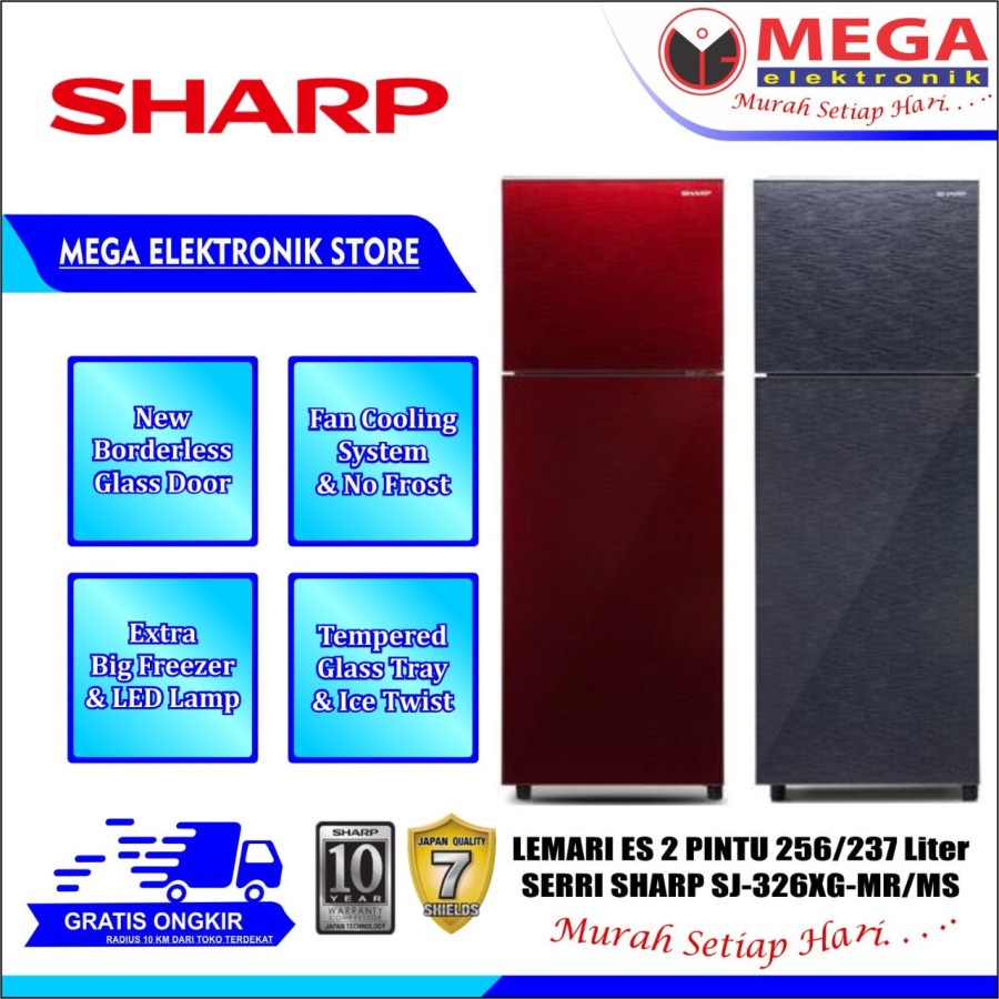 LEMARI ES SHARP 2 PINTU SJ-326XG-MR/MS / SJ 326XG MR/MS / SJ326XGMR/MS