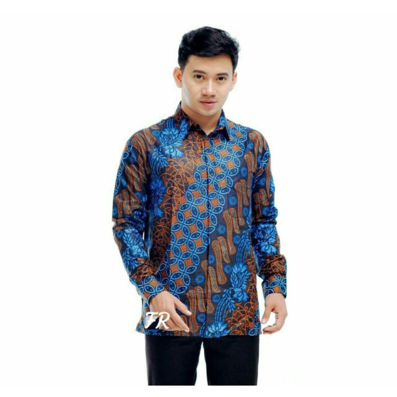BSWART Batik HRB026 kenongo Hem Pendek anjani biru Pekalongan M L XL Batik Pria MURAH Modern Grosir-Seno lengan panjang.