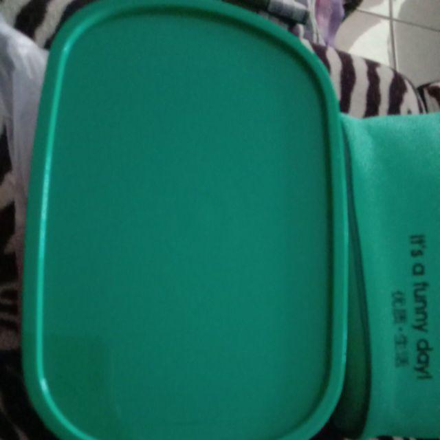 Lunch Box Yooyee 591 Orange Green Free Bag - Kotak Bekal 2 Susun