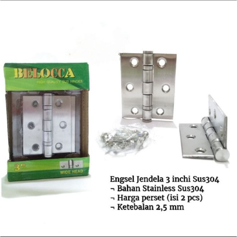 Engsel Belocca 3 inch Stainless / Engsel Jendela 3&quot; Stainless SUS304