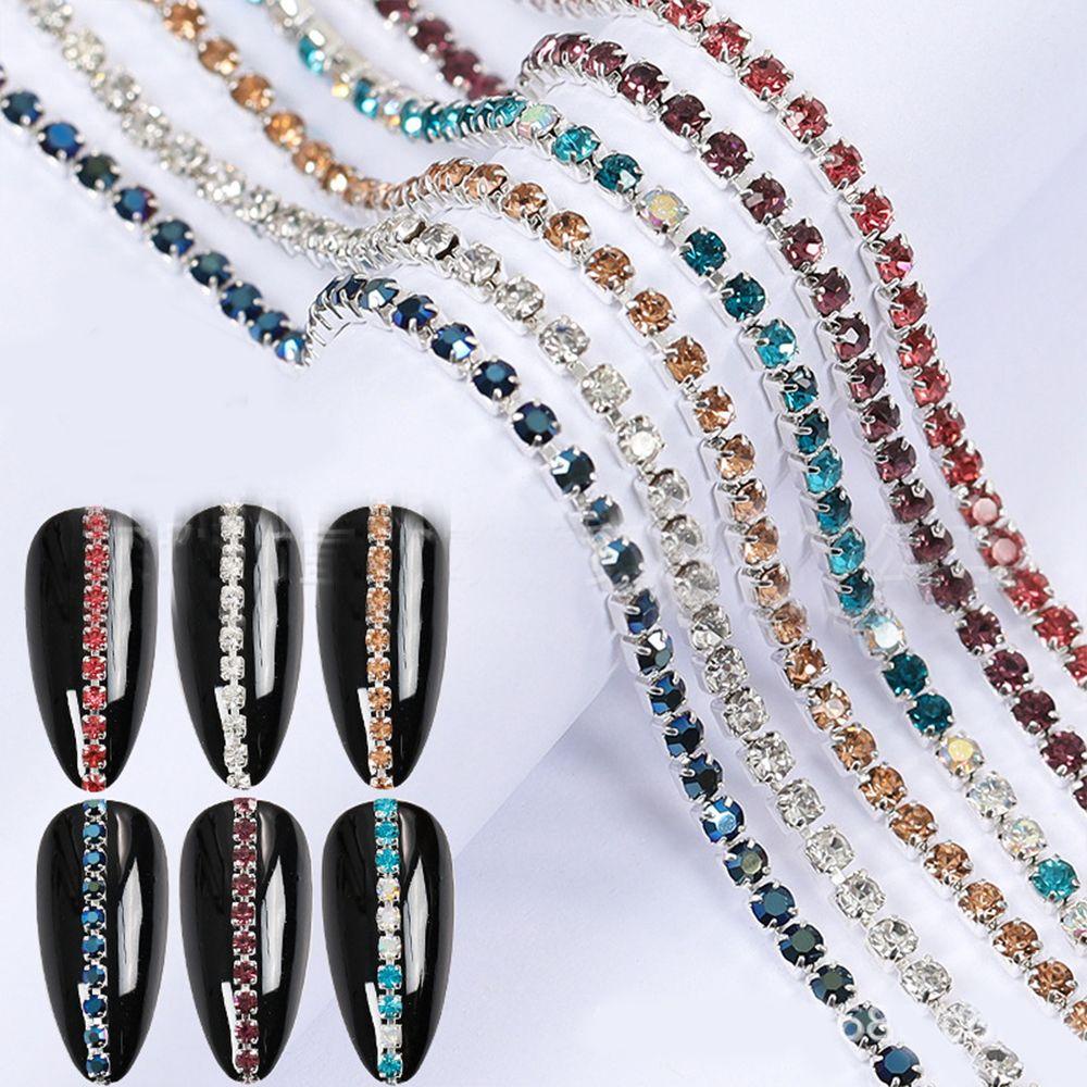 AUGUSTINA Agustina Rantai Logam Kristal Wanita Nail Art Dekorasi Manicure Aksesoris DIY Nail Charms