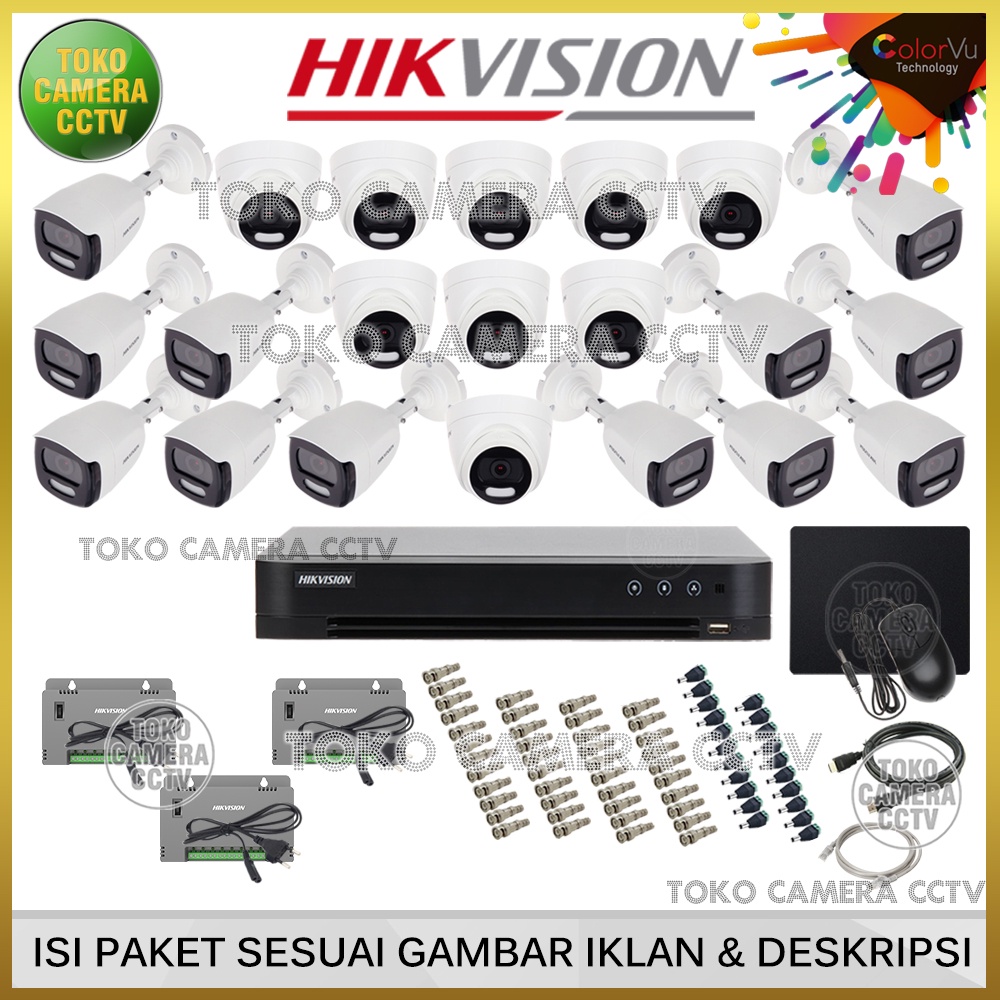 PAKET CCTV HIKVISION COLORVU 5MP 32 CHANNEL 21 KAMERA