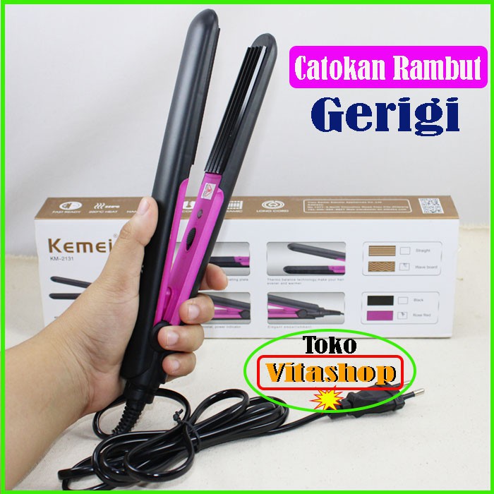 Kemei KM-2131 Catokan Rambut Catok Gerigi 2in1 Temperatur suhu