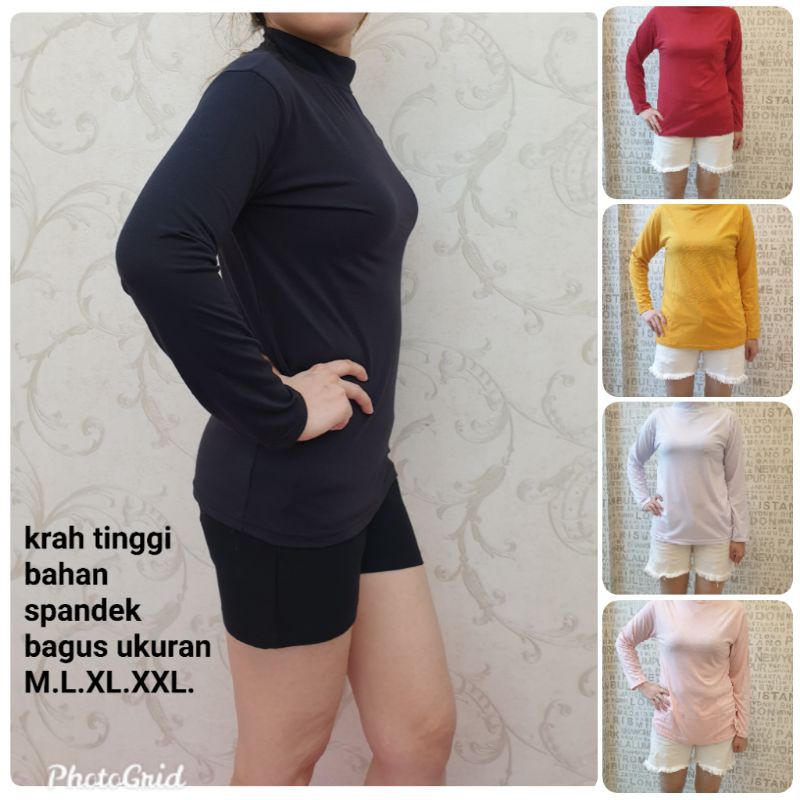 promo!!!krah leher tinggi M.L.XL.XXL.spandek kaos dewasa