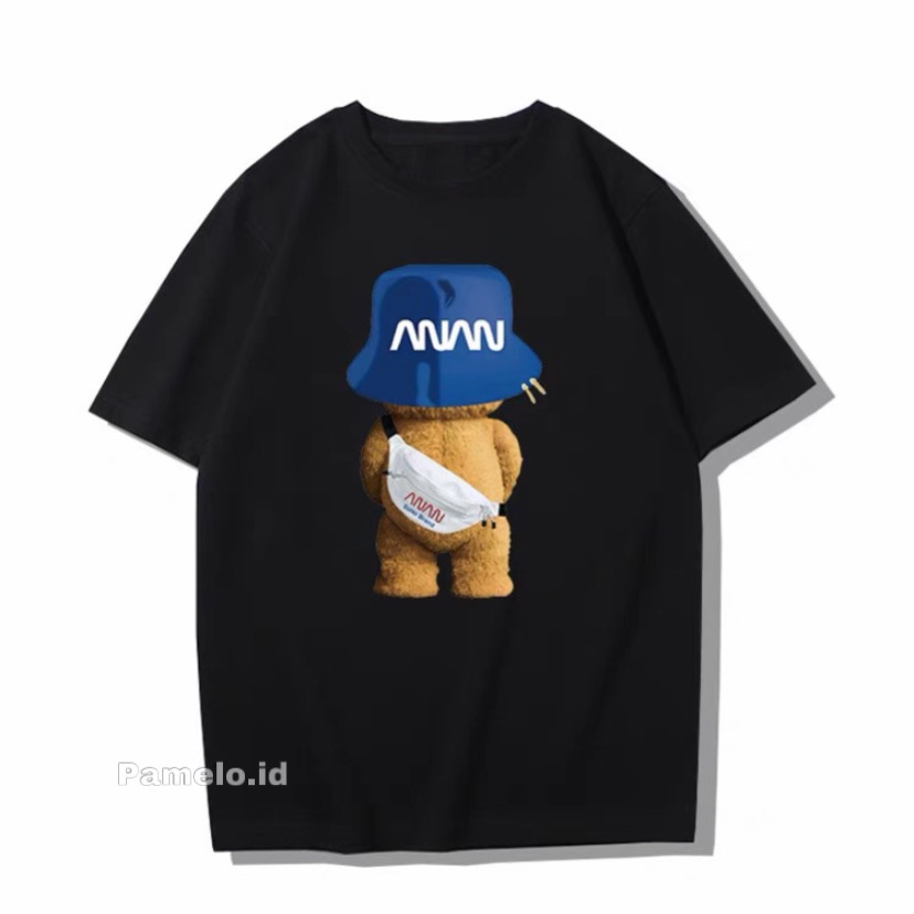 Pamelo Bear Topi NS Kaos Unisex/ Fashion Pria /T-shirt Pria/Baju Cowok/baju Kaos Murah/Oversize/Kaos Oversize/Kaos Oblong/Baju Oblong/Boyfriend/Oppa korea