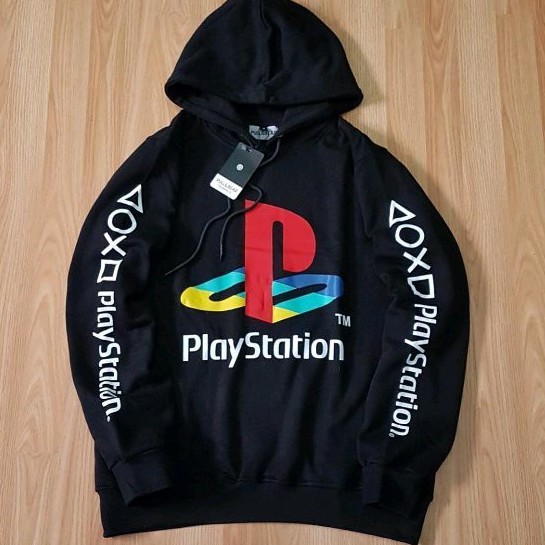 Sweater Hoodie Playstation Button Gaming Hoodienya Para Gamers Cardigan Playstation Black Hitam