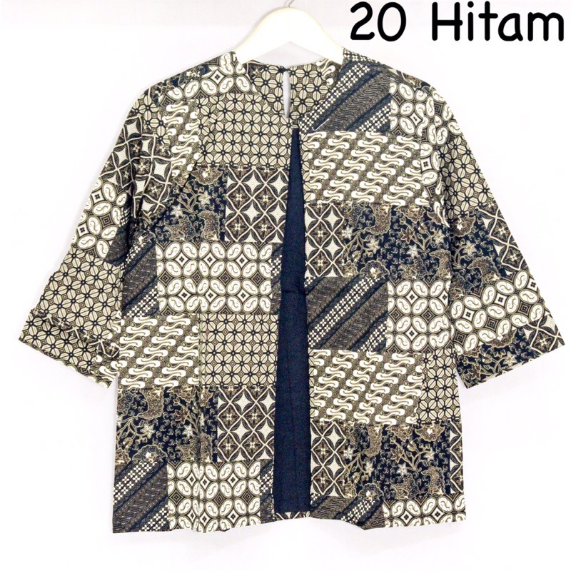 VL88 - Atasan baju batik wanita lengan panjang u/ blouse muslimah & hijaber bahan katun strecth-20. Hitam