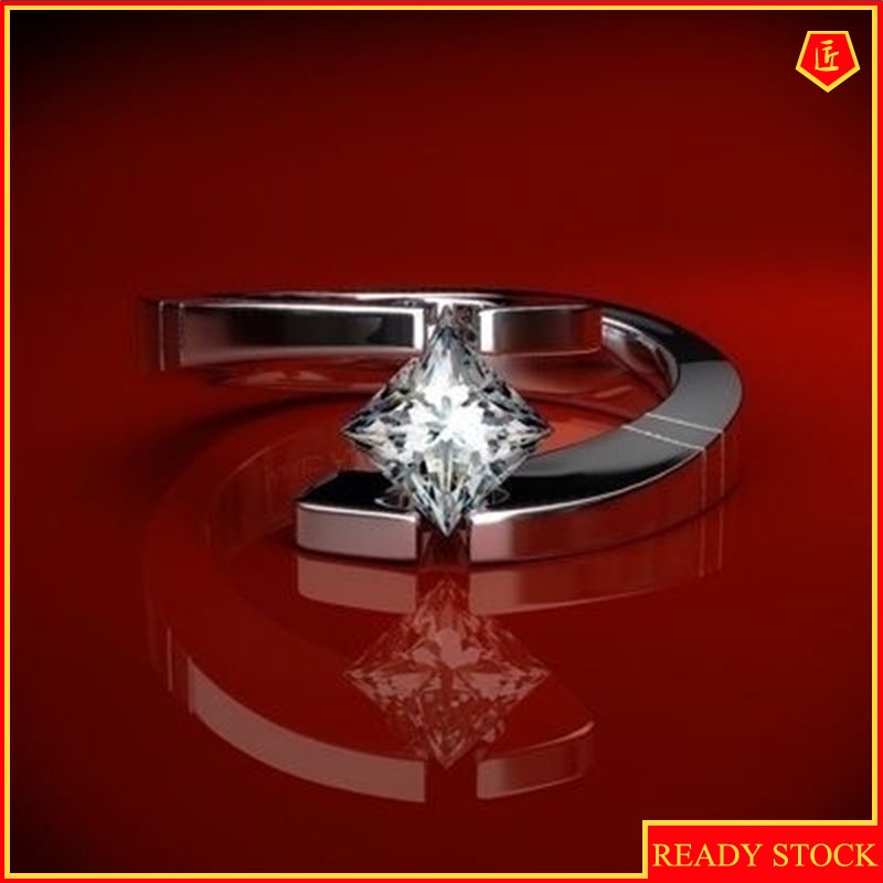 [Ready Stock]Creative Square Diamond Ring 925 Silver