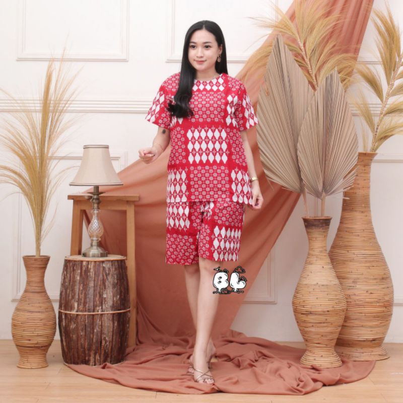 setelan kulot batik motif monochrome polkadot setelan wanita baju santai-K