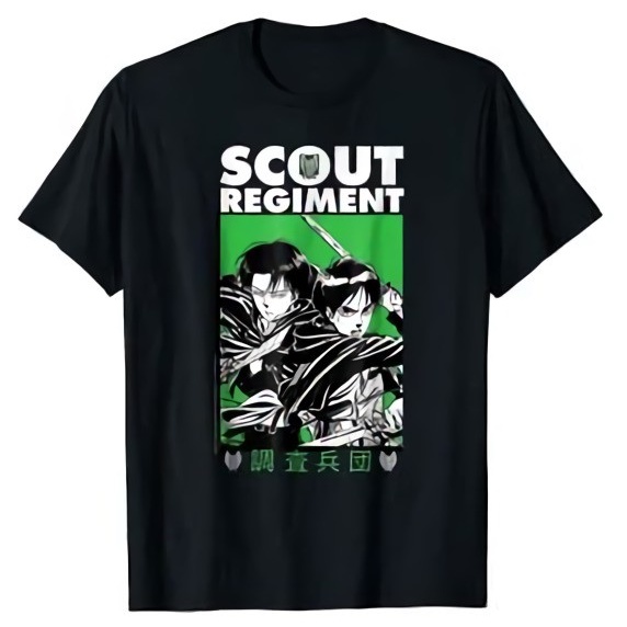 Tshirt AOT Scout regiment Levi and Eren Black Shingeki No Kyojin