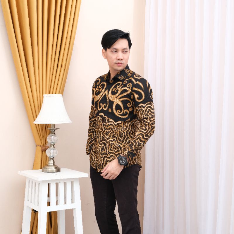 Kemeja Batik Pria Lengan Panjang slimfit slim fit Cowok Modern Batik Premium Batik Solo premium MTF8