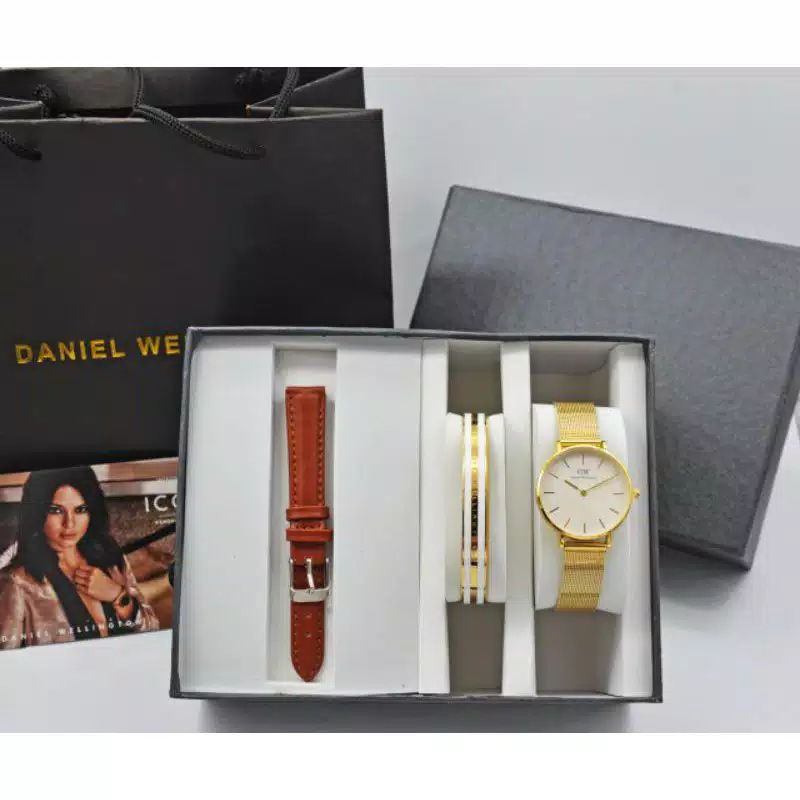 Jam Tangan Fashion Wanita Dw Rantai Pasir Premium Free Strap Kulit + Gelang