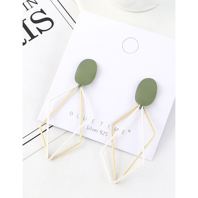 LRC Anting Tusuk Fashion Green Frosted Hollow Geometry Earrings Y63141