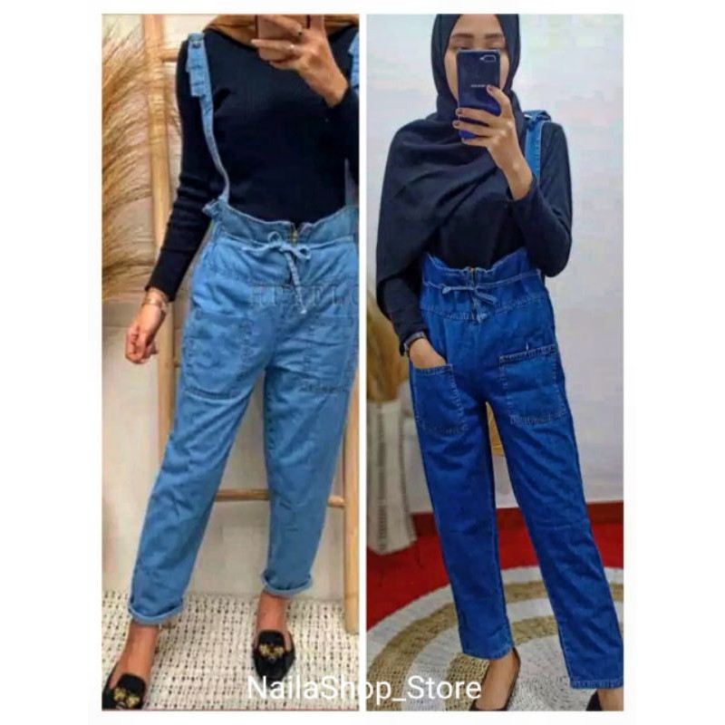 Overall denim jeans wanita -Jumpsuit overall jeans kodok wanita-celana wanita overall medium