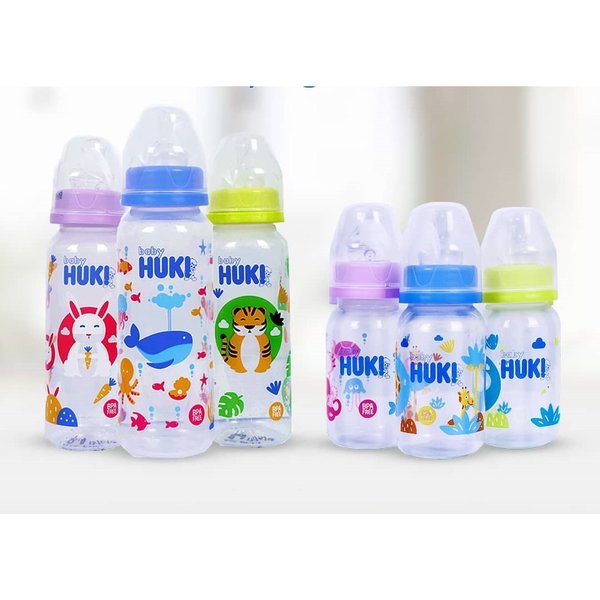 *FRAULEINCO* HUKI Baby Botol Susu 60ml 120ml 240ml Dot Nipple Silicone Gepeng / Bulat ROUND Botol Susu HUKI Bayi Newborn / Baby Bottle