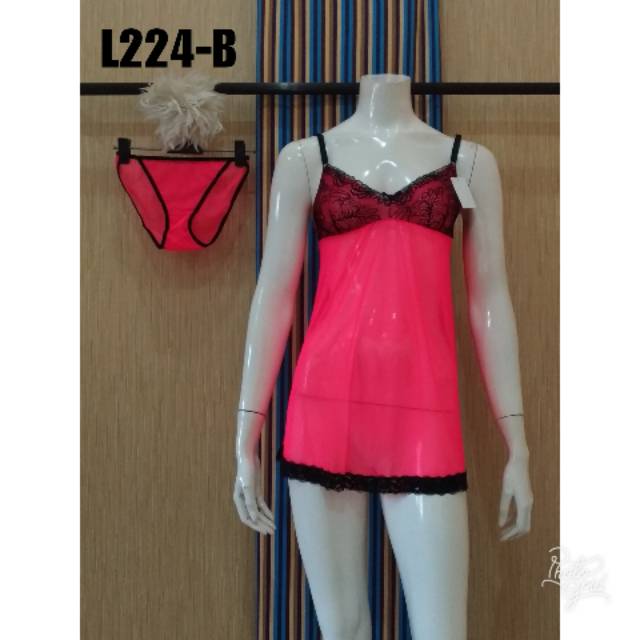 Lingerie transparan set celana L224 baju tidur gaun malam wanita daster