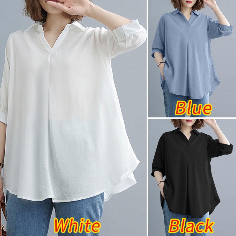 ZANZEA Women Turn-Down-Collar Fashion Six Quarter Sleeve Casual Blouse