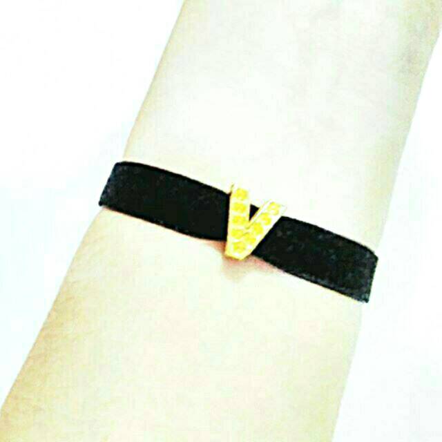 HURUF A HABIS. TERMURAH Golden Initial Custom Black Velvet Choker Bracelet | Gelang Handmade