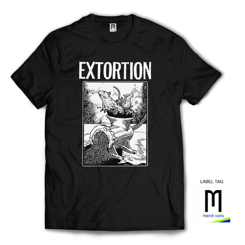 EXTORTION-Kaos band punk / Size luar / tag MerchCons - HITAM