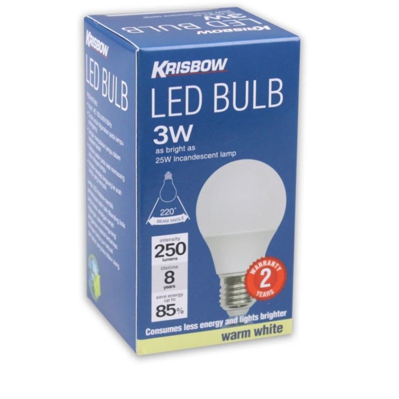 Krisbow asli lampu Bohlam Led 3 Watt - Warm White (kuning terang)