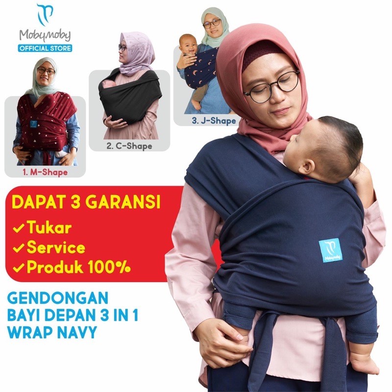 GENDONGAN BAYI DEPAN NAVY M SHAPE 3IN1 MOBYMOBY
