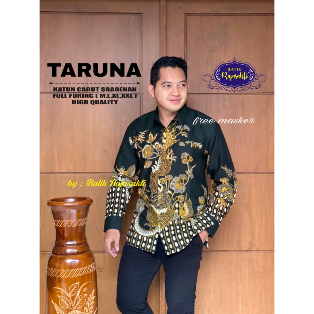 TARUNA Atasan Baju Kemeja Batik Pria Lengan Panjang PREMIUM Katun RAJASAKTI SOLO