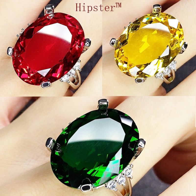 Classic Fashion Temperament Inlaid Platinum Egg-Shaped Yellow Gem Couple Romantic Ring