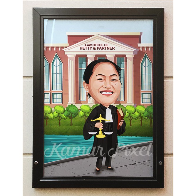 Karikatur Ilustrasi 1 Wajah dengan Cetak + Bingkai  A4 Unik Lucu Murah-8