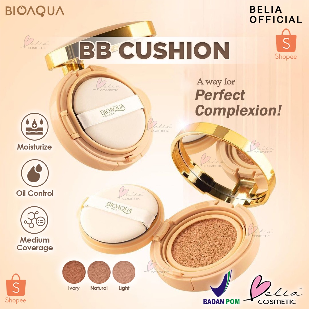 ❤ BELIA ❤ BIOAQUA BB Cushion + Refill | Netto 15g + 15g | Air Cushion | Coverage | Flawless | Make Up Foundation | BPOM