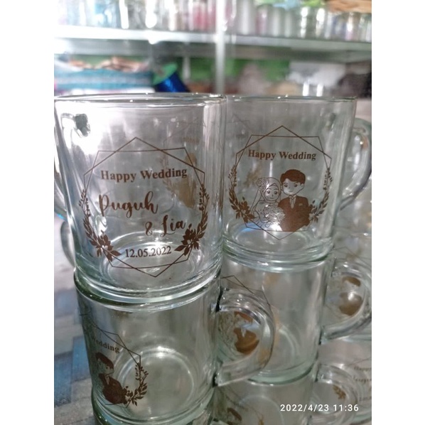 Jual Souvenir Gelas Gagang Bening Sablon Kemas Plastik Shopee Indonesia 1115