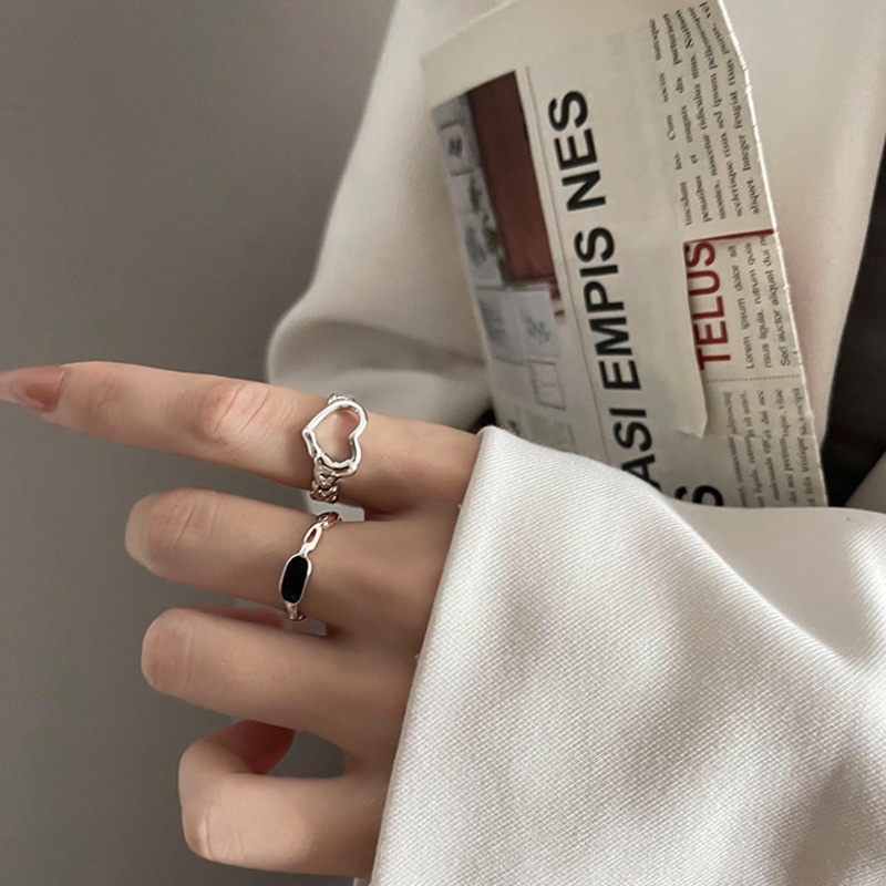 Cincin Model Terbuka Desain Hati Hollow Gaya Simple Untuk Wanita