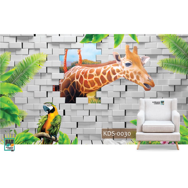 Wallpaper Dinding 3D Custom Murah Berkualitas Gambar Hewan untuk Dekorasi Kamar Anak