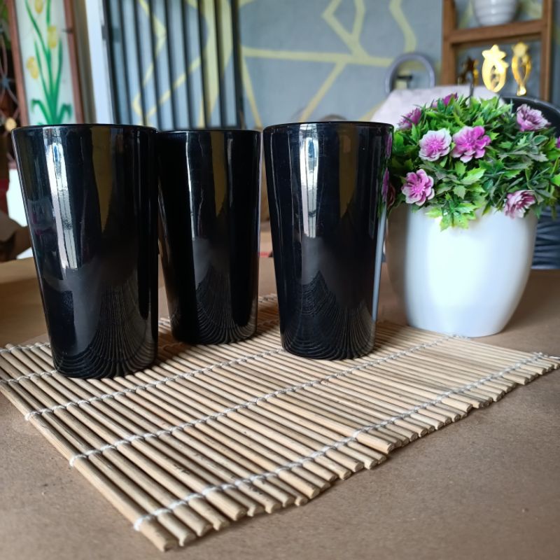 GELAS KACA HITAM POLOS dm7, panjang 12cm