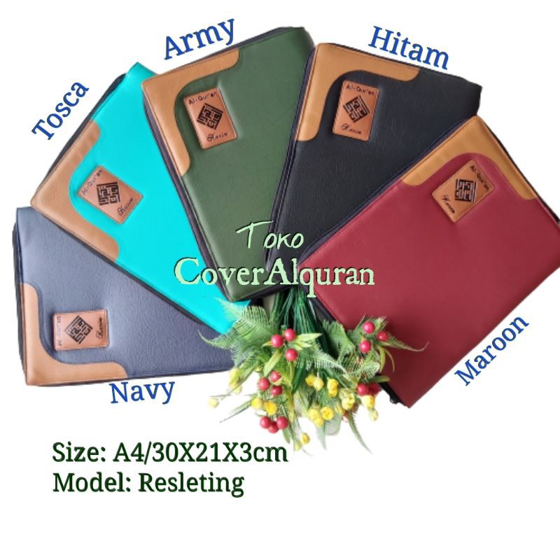 Sampul A4 (saja) Cover Al Quran Navy - Sarung Alquran 31,5×22x3 cm - Sampul Alquran Resleting Kulit
