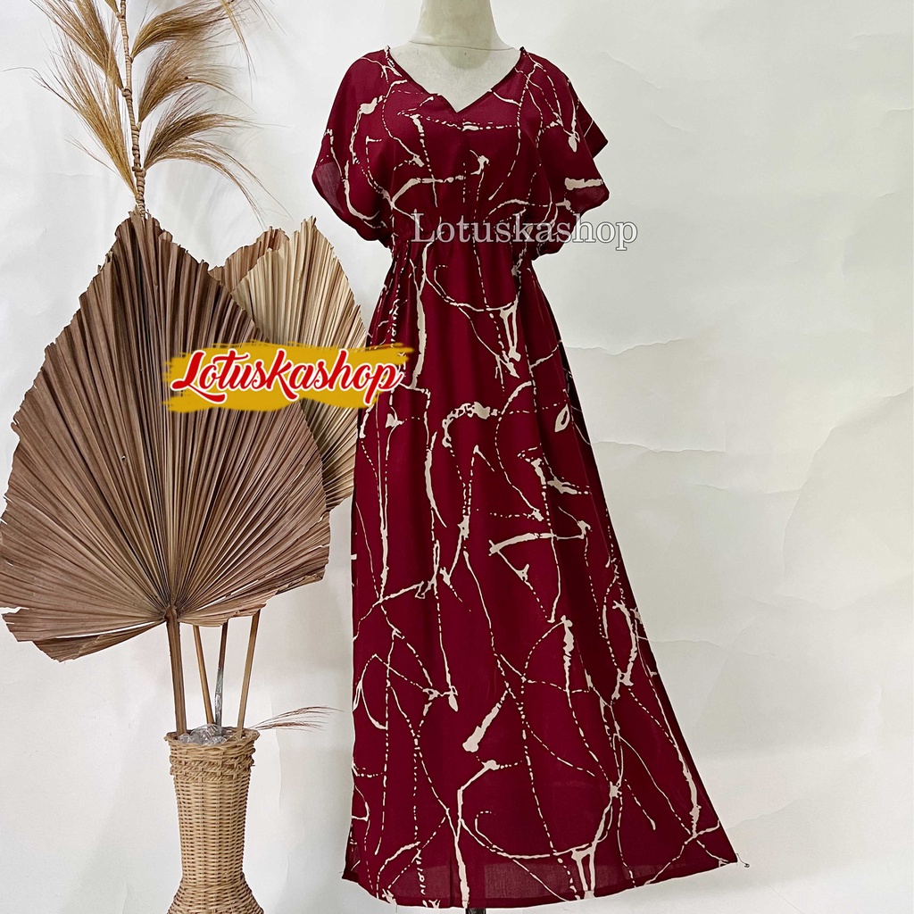 Dress Manohara Bali Panjang Mawar-Retak Maron