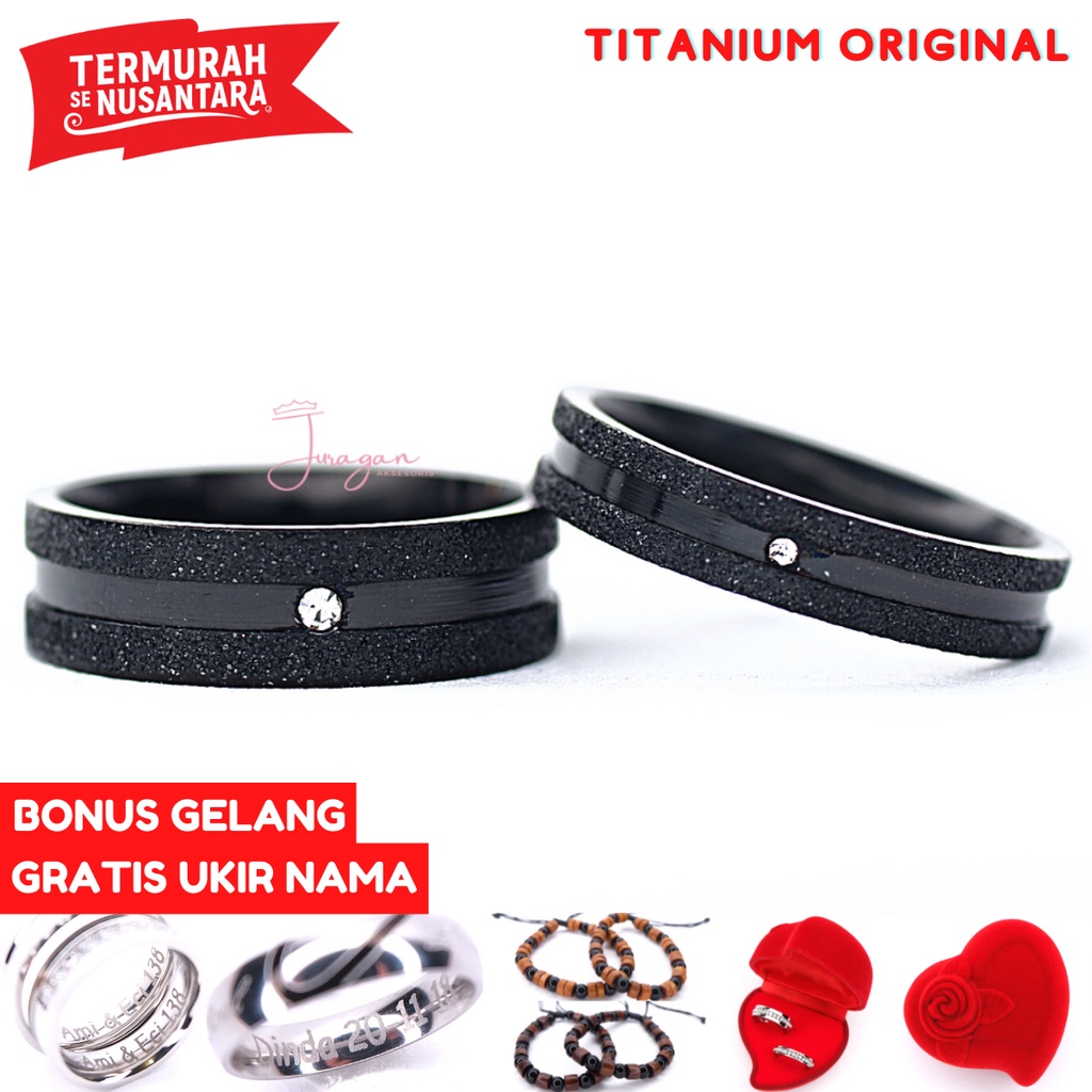 [HIGH QUALITY] Cincin Couple Ukir Nama BUCIN R108 Titanium Anti Karat BONUS Gelang