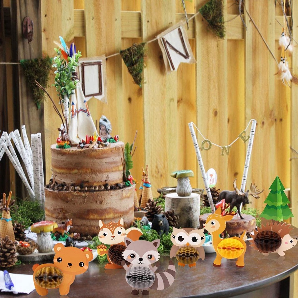 [Elegan] Honeycomb Centerpieces Baby Shower Kartun 3D Hewan Woodland Creature DIY Lentera Kertas