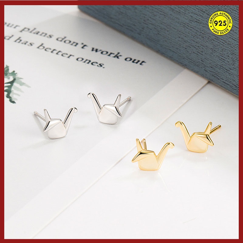 Anting Stud S925 Sterling Silver Bentuk Bangau Kertas Tidur Untuk Wanita